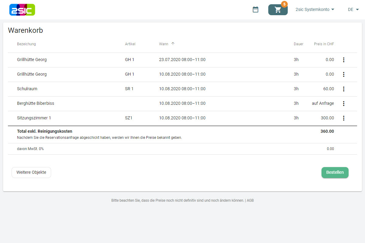 Mehrere Buchungen kombinieren